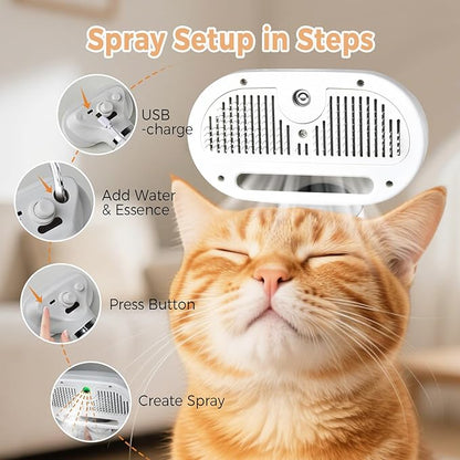 3 In 1 Cat Steam Brush, Pet Steam Brush For Cat Dog Long Short Haired, Pet Spray Hair Removal Comb For Small Animals Shedding & Grooming, Water Mist Spray Brushes With Release Button