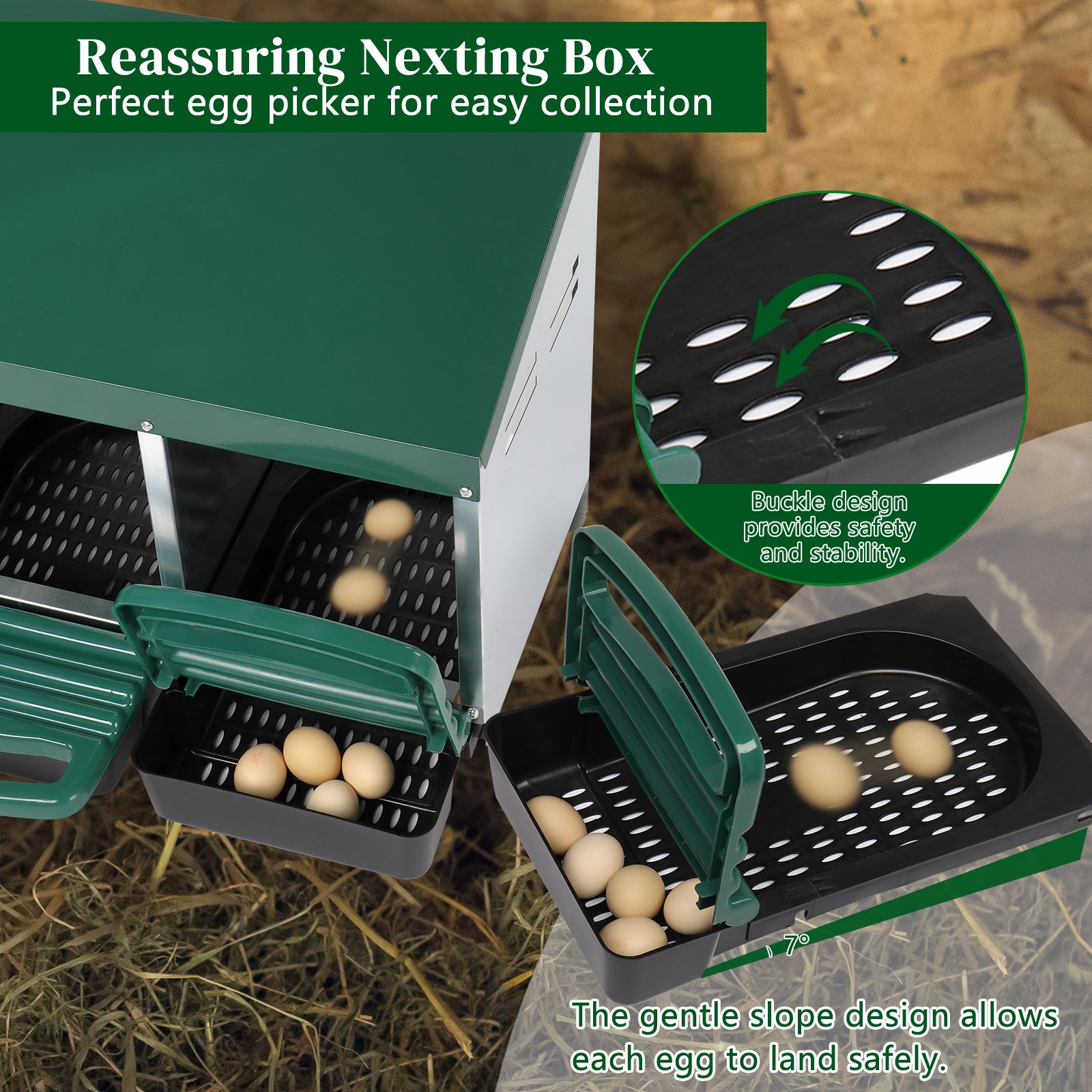 2 Compartments 54x52x47cm Pitched Roof House Iron-plastic Green Chicken Feeding Trough