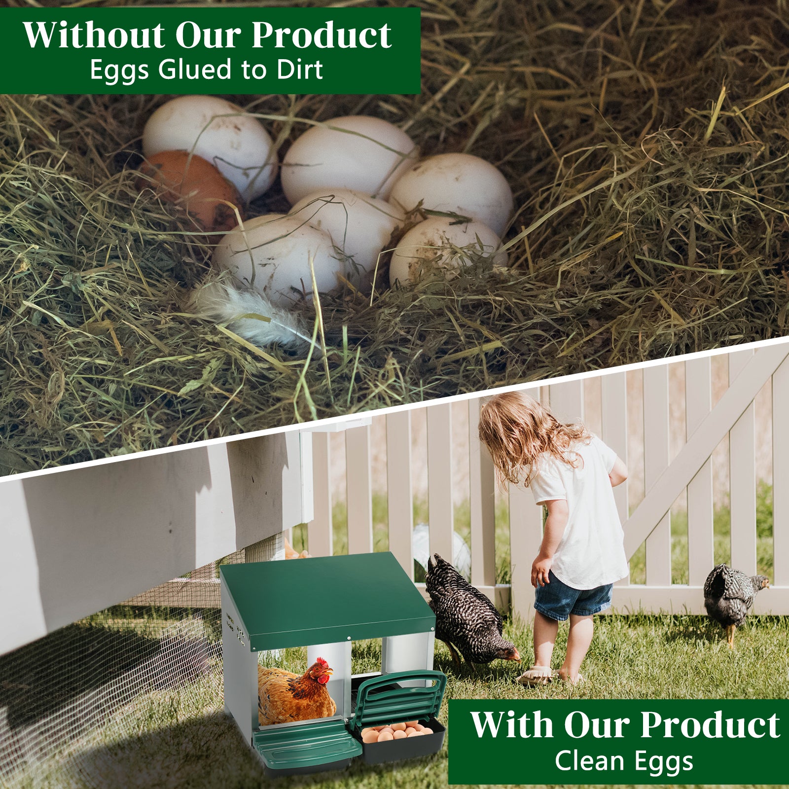 2 Compartments 54x52x47cm Pitched Roof House Iron-plastic Green Chicken Feeding Trough