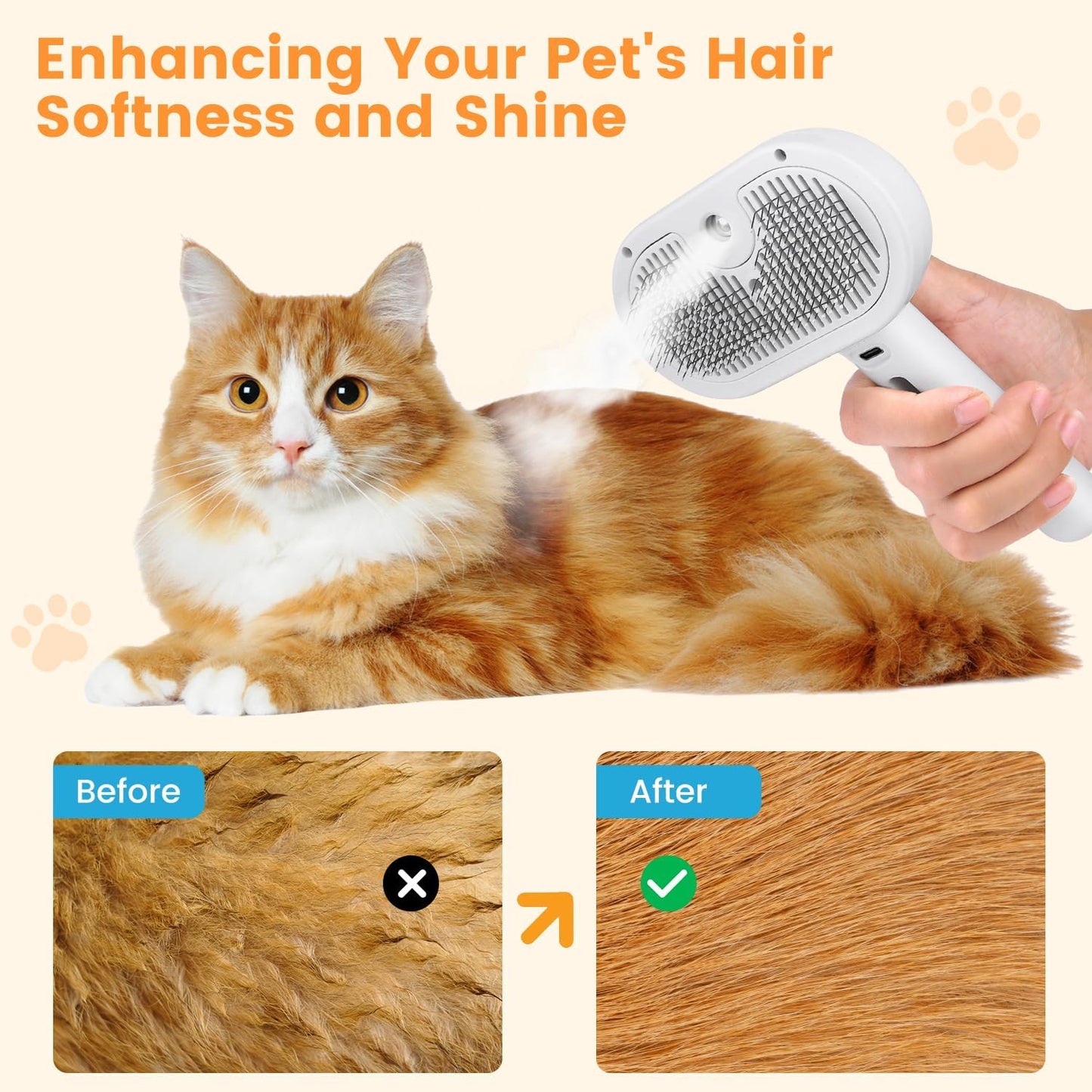 3 In 1 Cat Steam Brush, Pet Steam Brush For Cat Dog Long Short Haired, Pet Spray Hair Removal Comb For Small Animals Shedding & Grooming, Water Mist Spray Brushes With Release Button