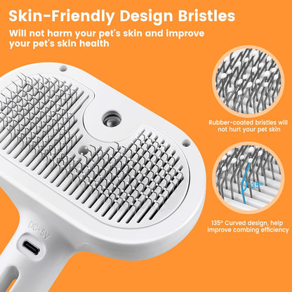 3 In 1 Cat Steam Brush, Pet Steam Brush For Cat Dog Long Short Haired, Pet Spray Hair Removal Comb For Small Animals Shedding & Grooming, Water Mist Spray Brushes With Release Button